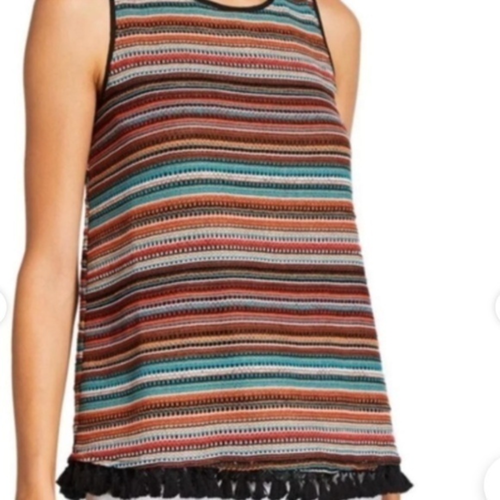 Laundry by Shelli Segal striped blouse lightweight knit‎ black red teal Sz Med